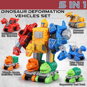 5 DINOSAUR TRUCK DEFORMATION ROBOT TOYS SET