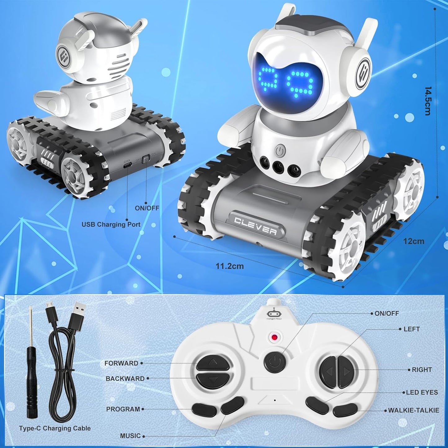 Dual Battery LED Expression Auto-Sensor Smart Robot Toy