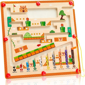 Wooden Magnetic Color and Number Mushroom Maze for Kids