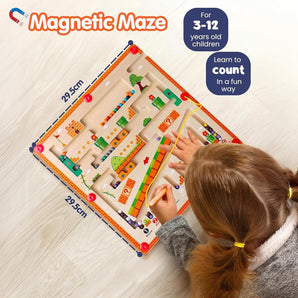 Wooden Magnetic Color and Number Mushroom Maze for Kids