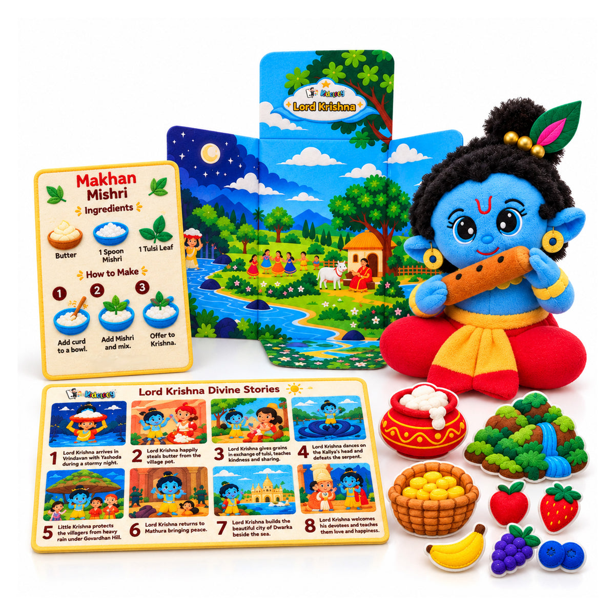 Krishna’s Divine Storytelling & Pretend Playset – With Makhan Recipe Card, Music & Mantra Chanting