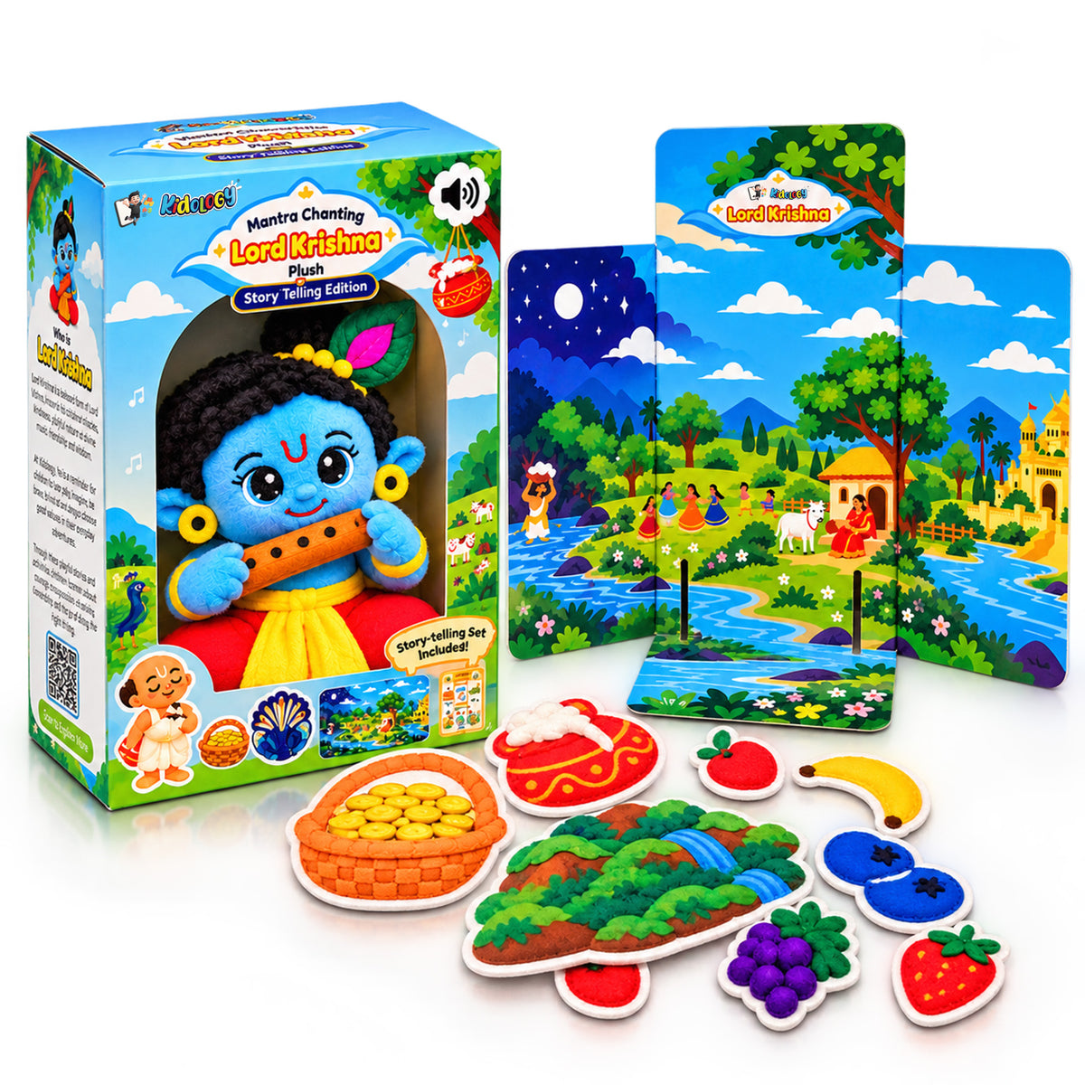 Krishna’s Divine Storytelling & Pretend Playset – With Makhan Recipe Card, Music & Mantra Chanting