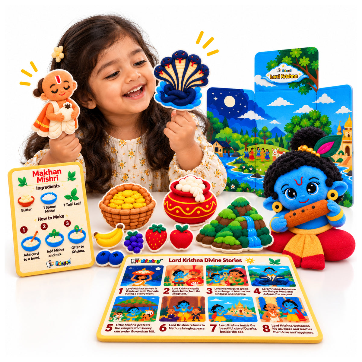 Krishna’s Divine Storytelling & Pretend Playset – With Makhan Recipe Card, Music & Mantra Chanting