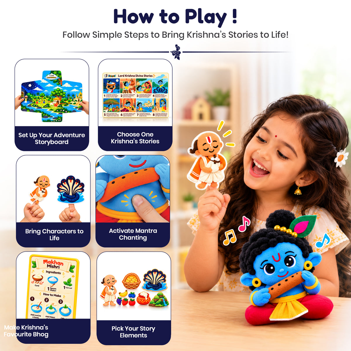 Krishna’s Divine Storytelling & Pretend Playset – With Makhan Recipe Card, Music & Mantra Chanting