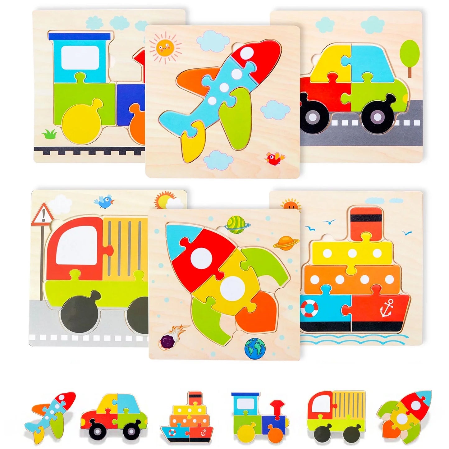 Wooden Jigsaw Puzzle Set of 6