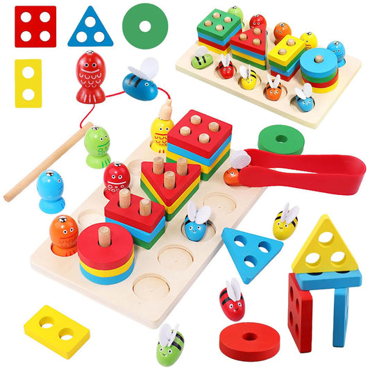 Montessori Wooden Shape Sorting & Fishing Toys