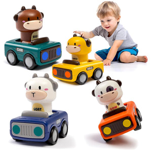 BIG HEAD ANIMALS PRESS & GO RACING CARS