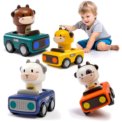 Big Head Animals Press & Go Racing Cars