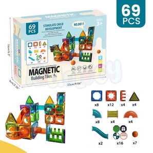Magnetic Building Tiles Toy - Set of 69 pcs