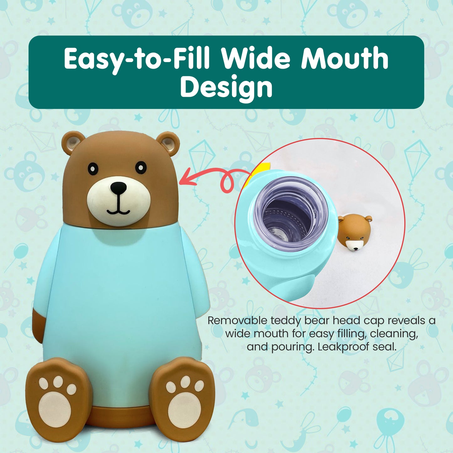 Cartoon Bear Vacuum Flask Water Bottle