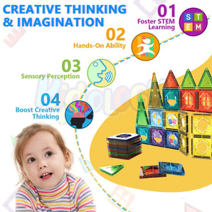 Magnetic Building Tiles Toy - Set of 56 pcs