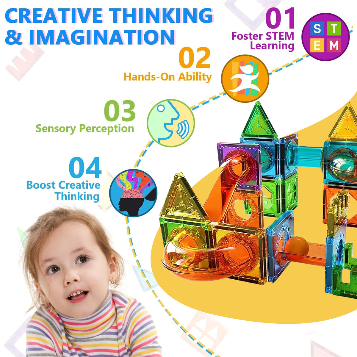 Magnetic Building Tiles Toy - Set of 69 pcs