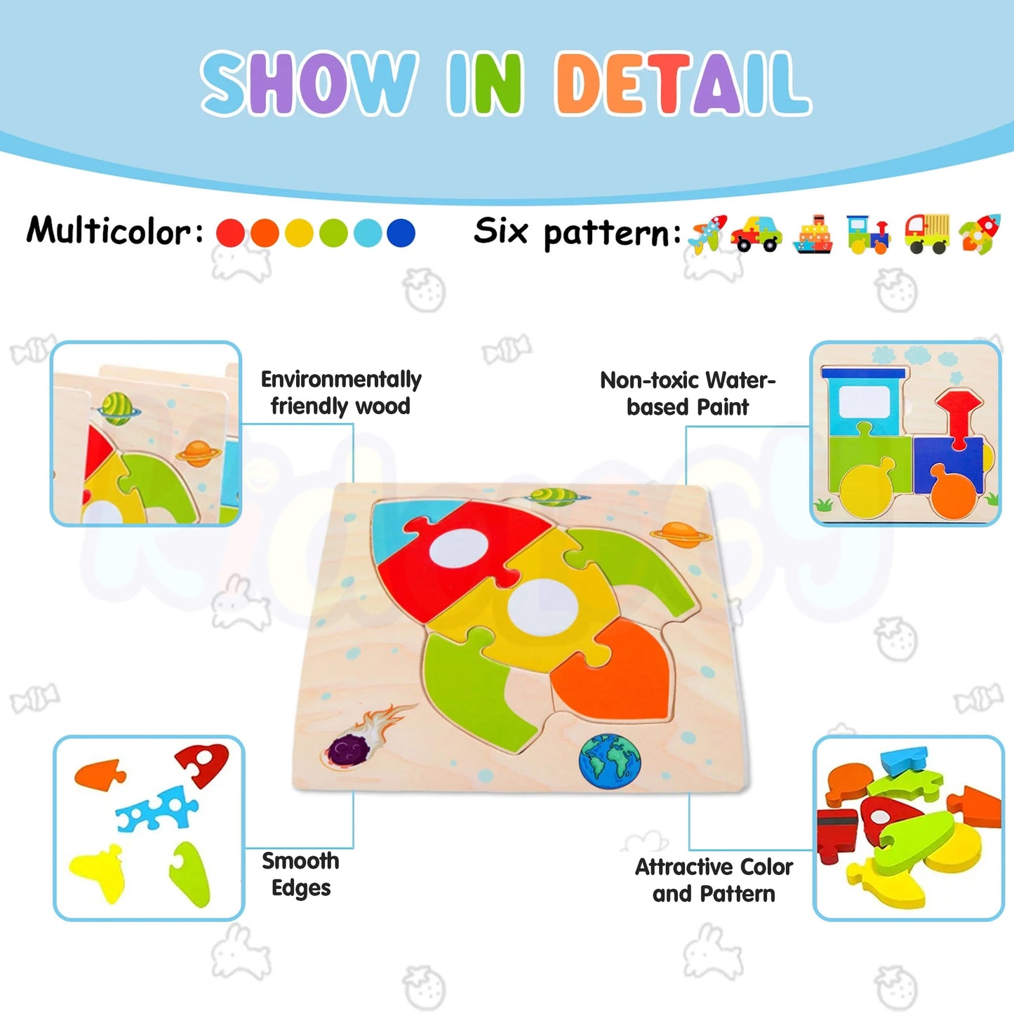 Wooden Jigsaw Puzzle Set of 6