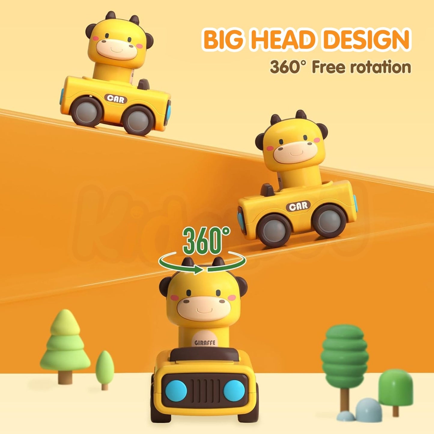 Big Head Animals Press & Go Racing Cars