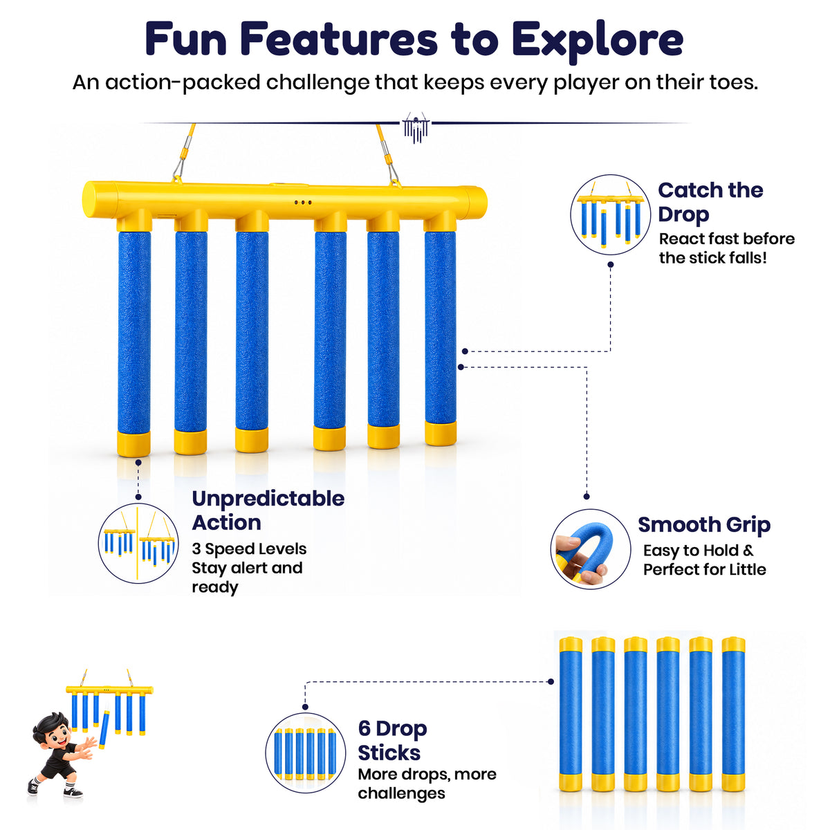 Reflex Drop Sticks Challenge Game by Kidology, view 2