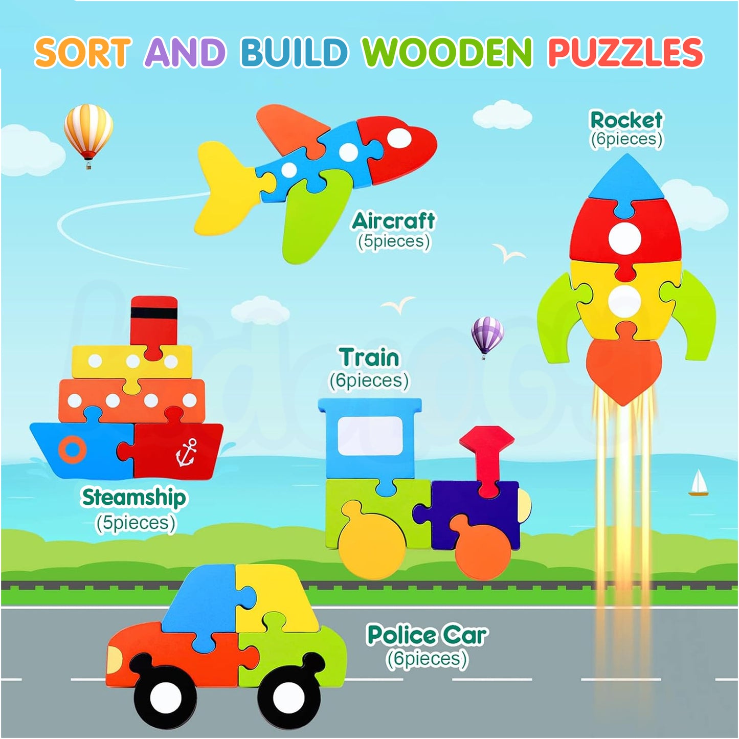 Wooden Jigsaw Puzzle Set of 6
