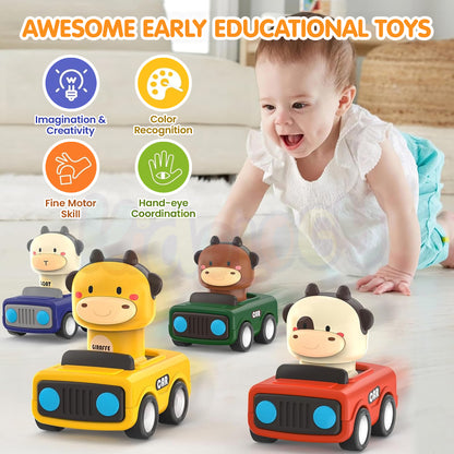 Big Head Animals Press & Go Racing Cars