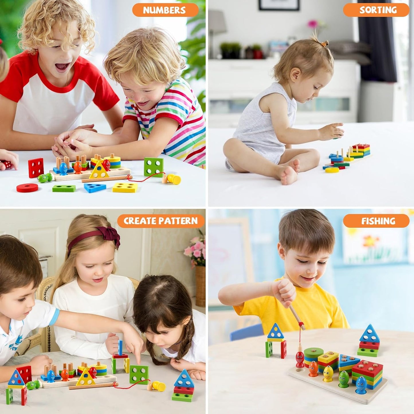 Montessori Wooden Shape Sorting & Fishing Toys