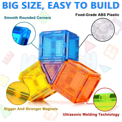 Magnetic Building Tiles Toy - Set of 69 pcs