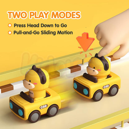 Big Head Animals Press & Go Racing Cars