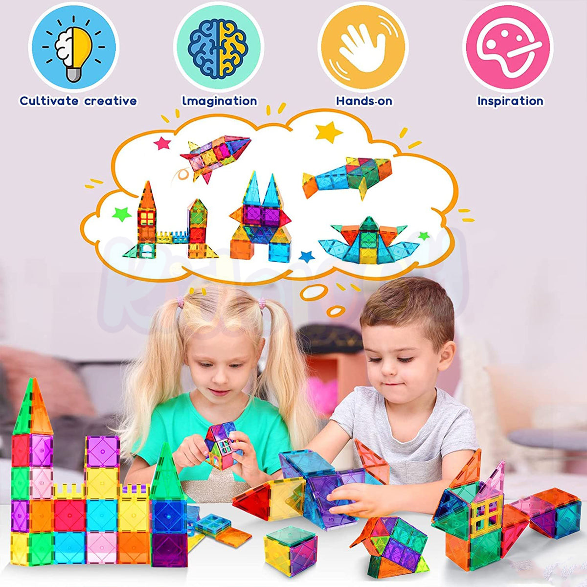 Magnetic Building Tiles Toy - Set of 69 pcs