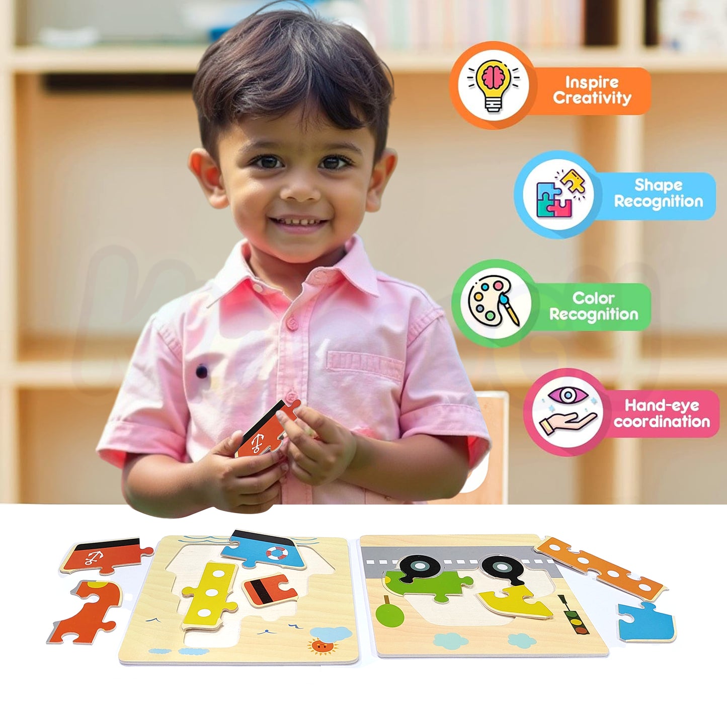 Wooden Jigsaw Puzzle Set of 6
