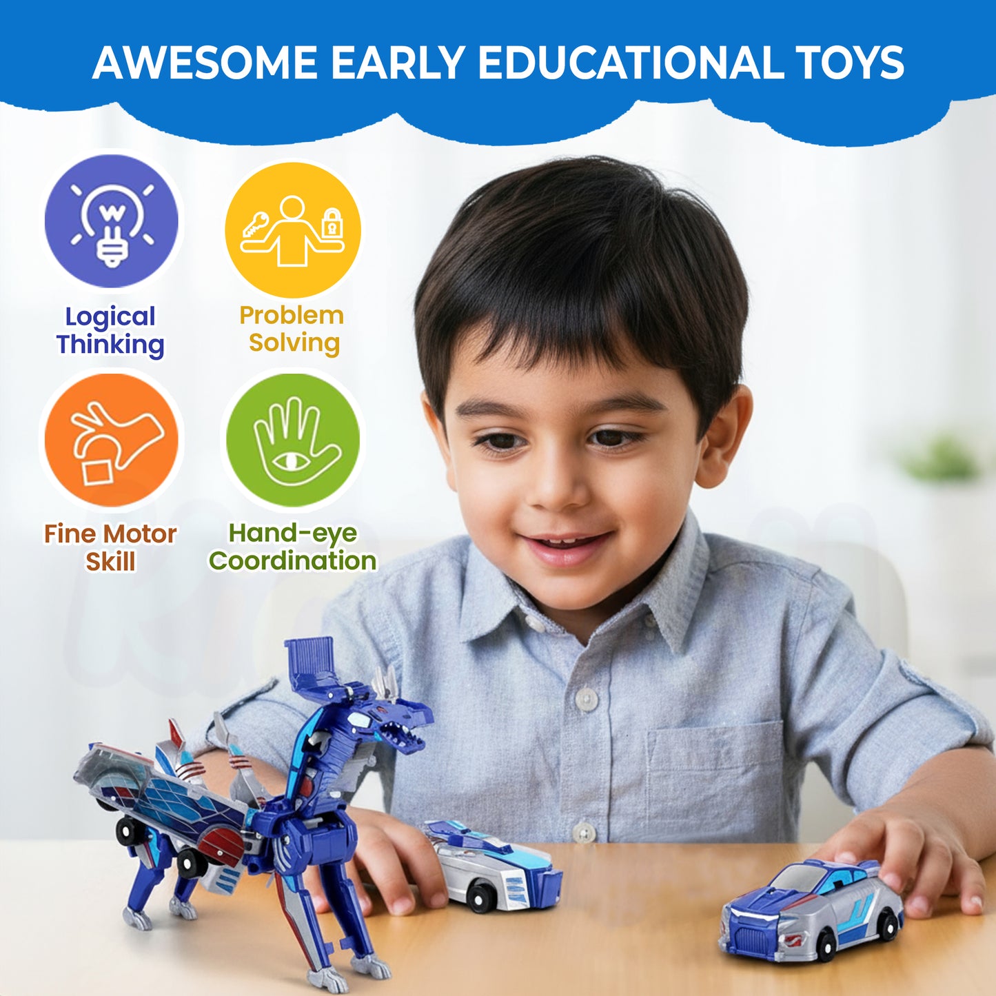 2-in-1 Magnetic Transforming Car to Dragon Toy