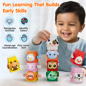 12-Piece Pressable Animal Stacking Blocks