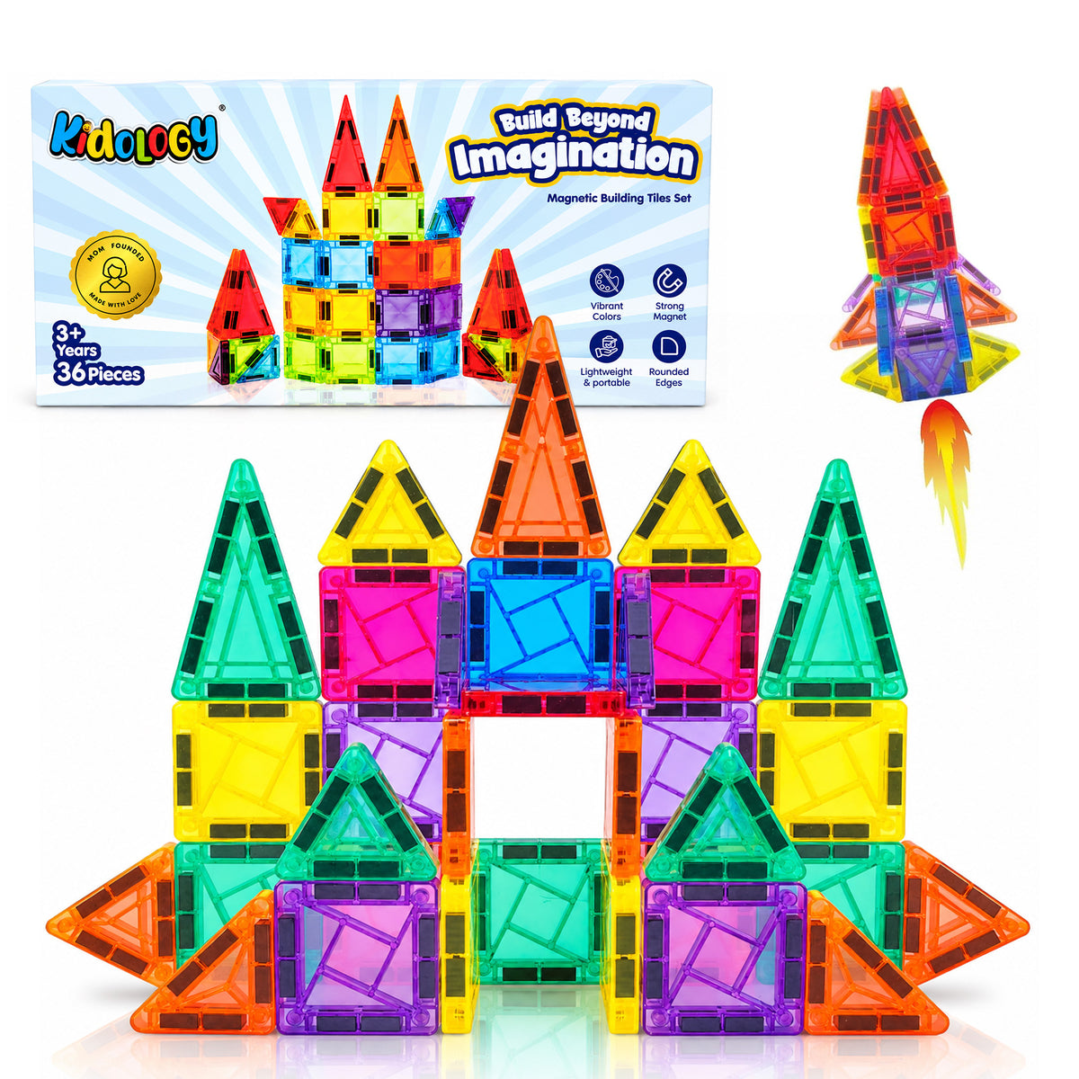 36 Pcs Magnetic Tiles STEM Set by Kidology, view 2