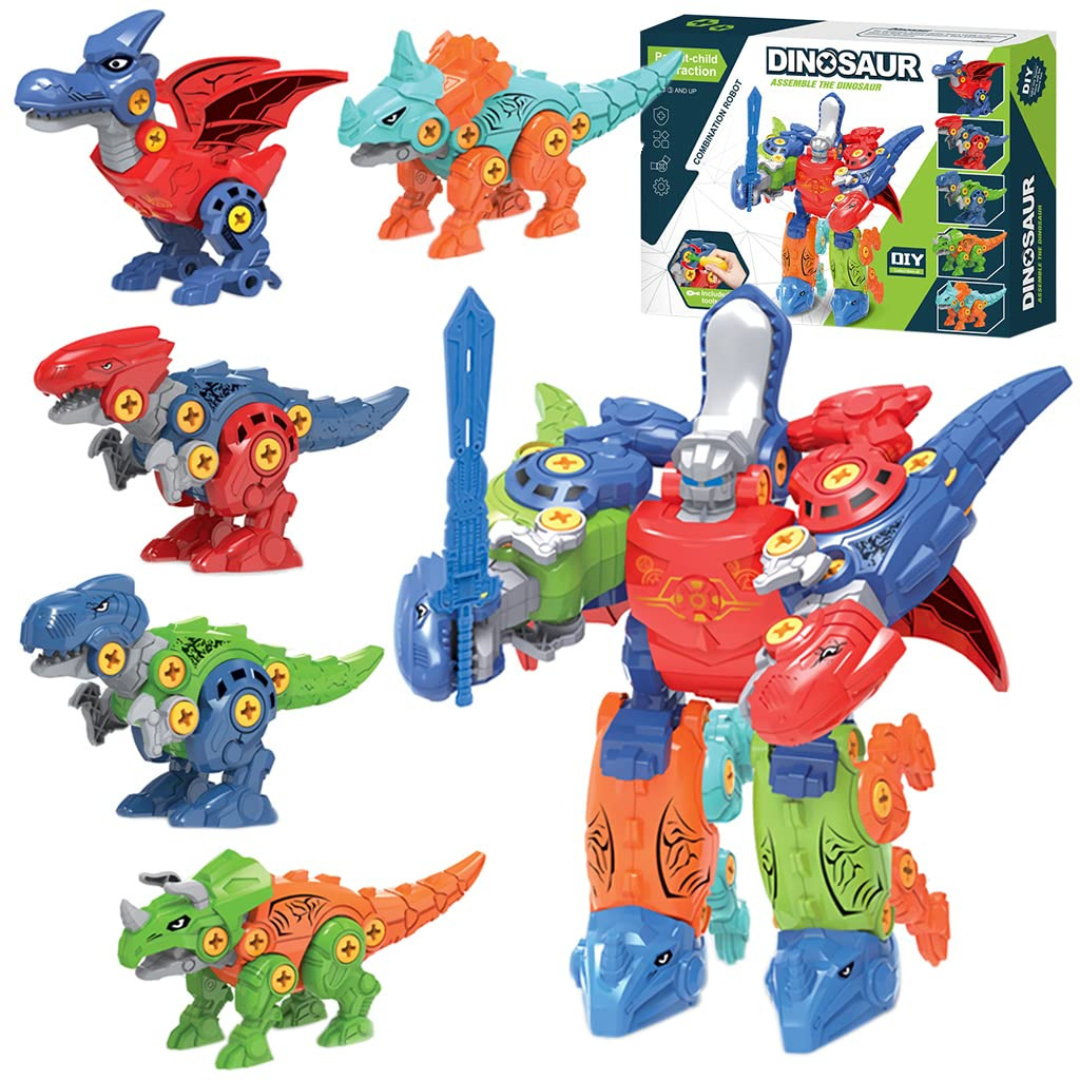 Take-apart dinosaur vehicle toys with a child-sized screwdriver and loose screws
