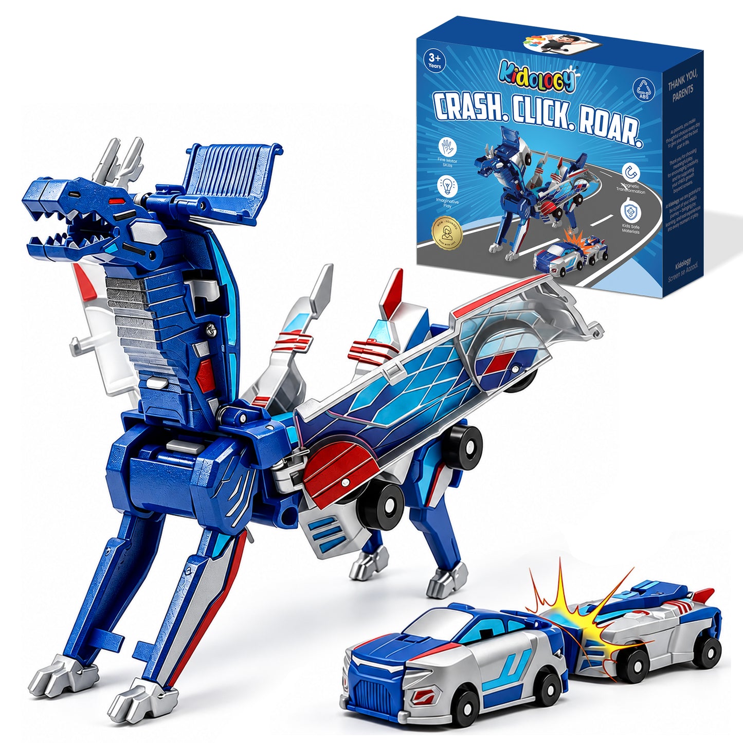 2-in-1 Magnetic Transforming Car to Dragon Toy