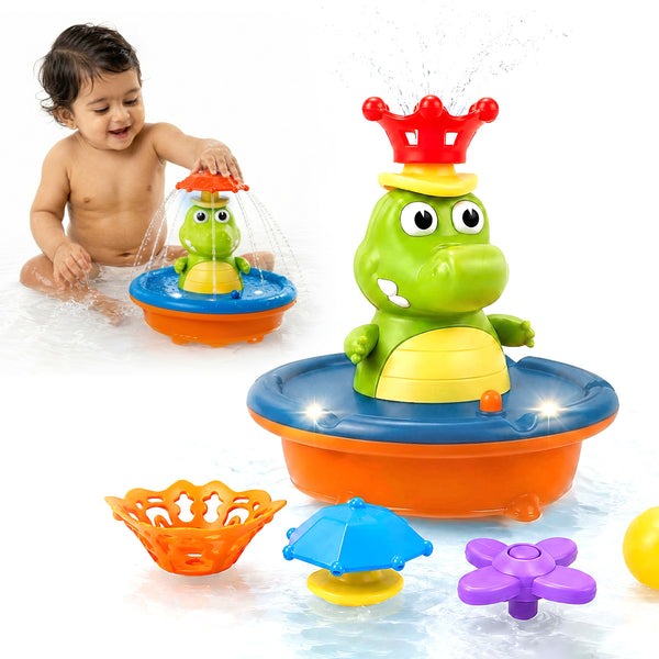 Crocodile bath toy spraying a fountain of water from its back