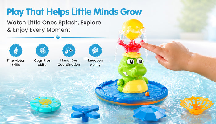 Fill the tub. Float the crocodile.