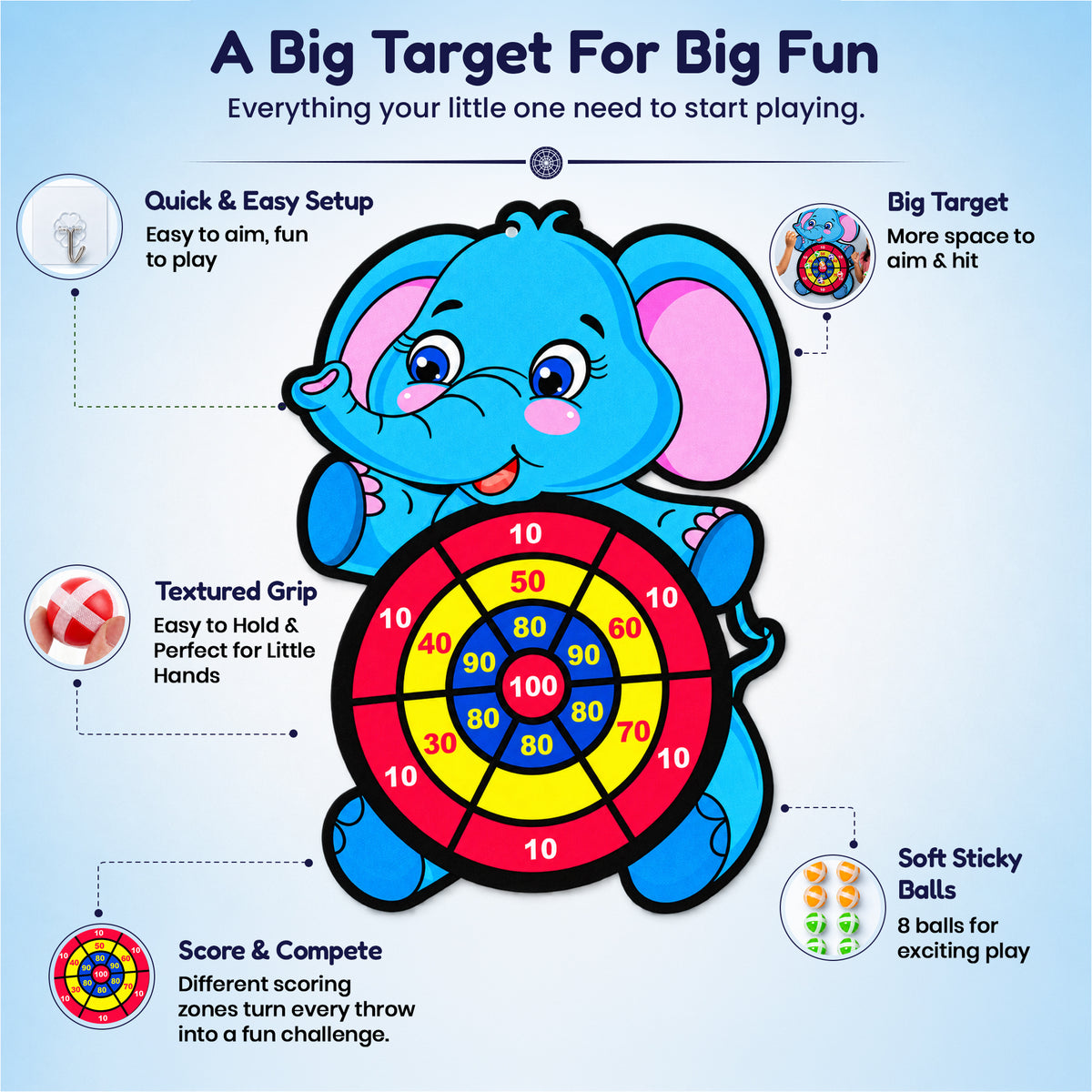 Large Blue Elephant Dart Board by Kidology, view 2
