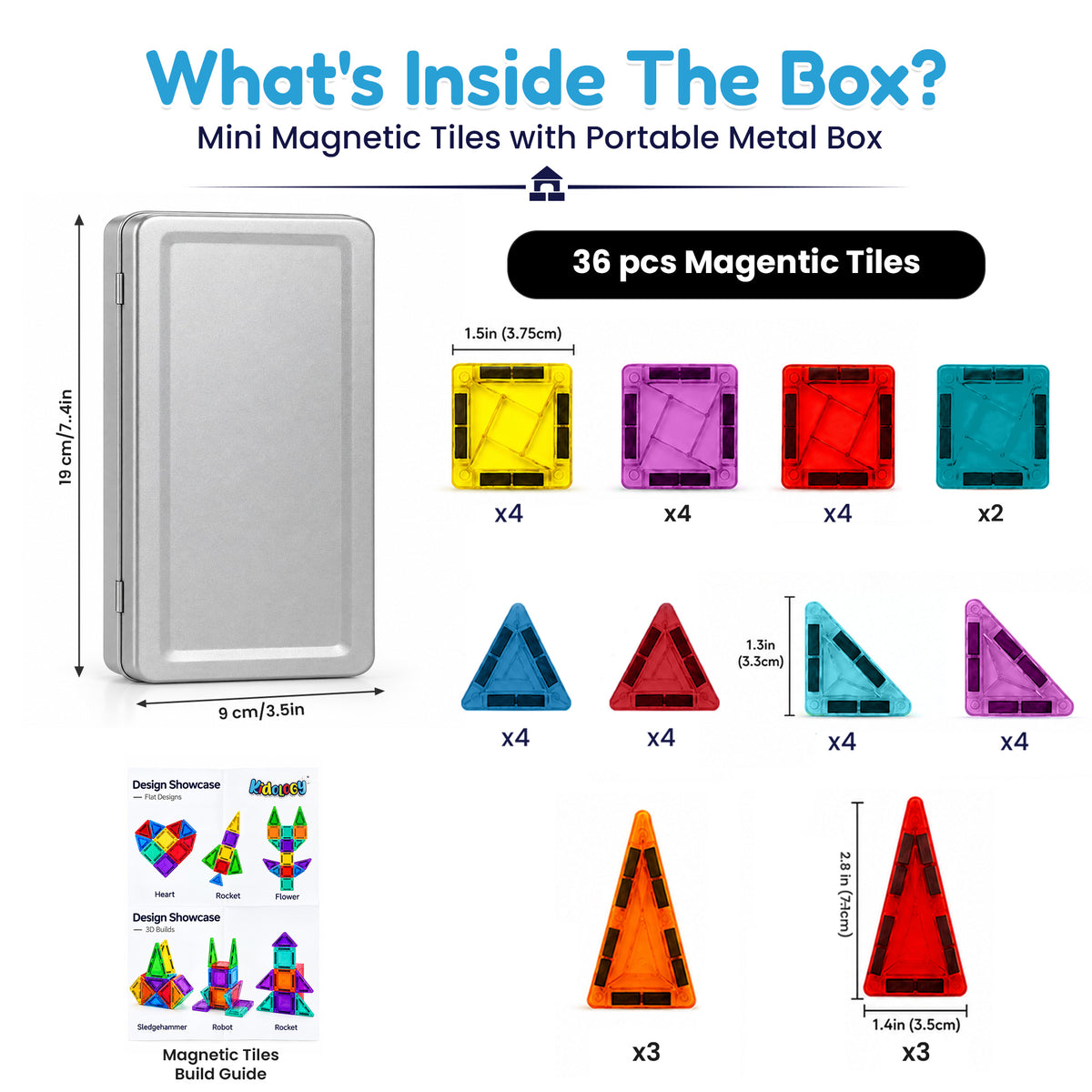 36 Pcs Magnetic Tiles STEM Set by Kidology, view 3