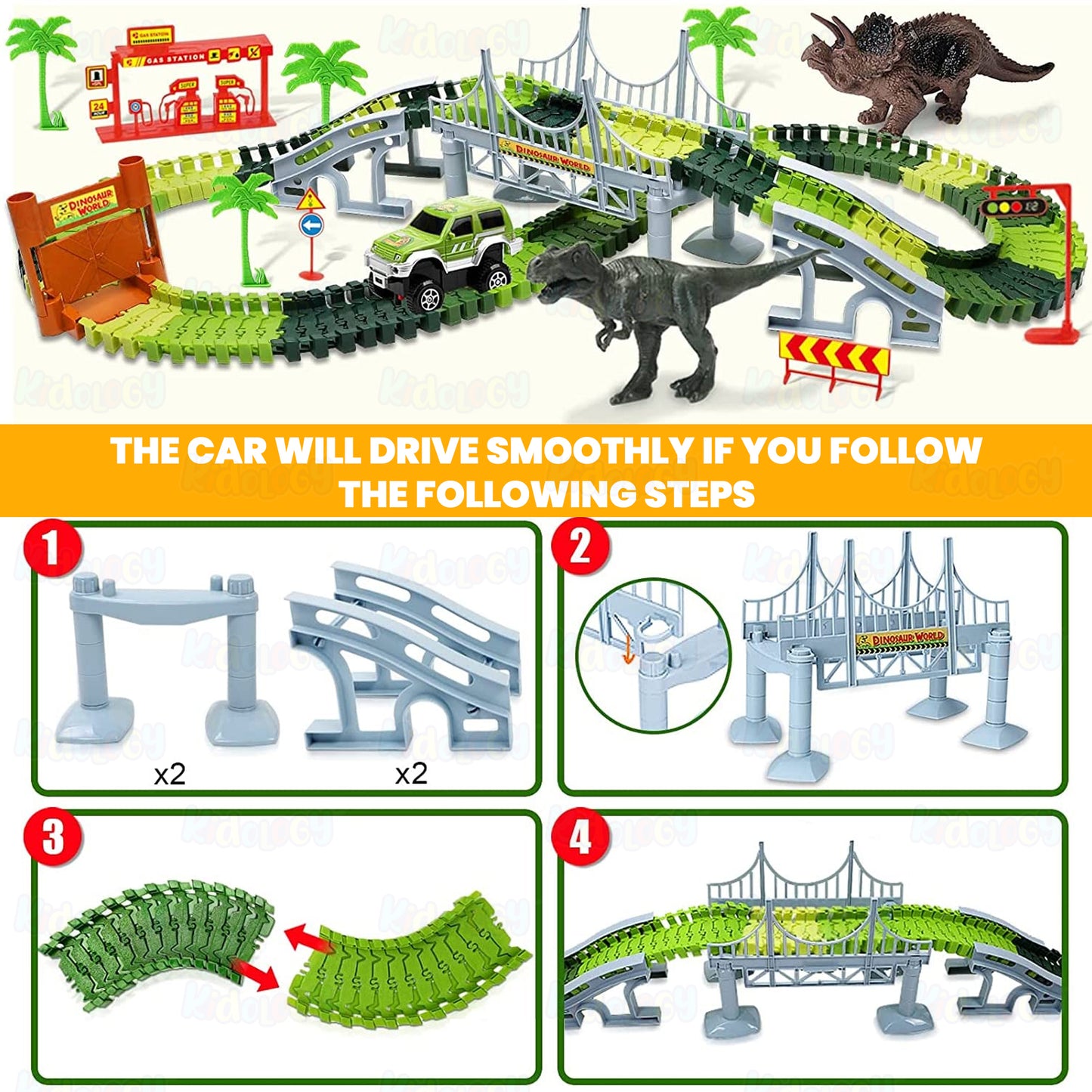 Dinosaur Electric Flexible Rail Track Toy 142 Piece Set