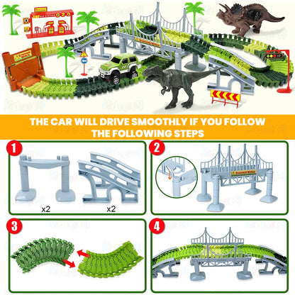 Dinosaur Electric Flexible Rail Track Toy 142 Piece Set