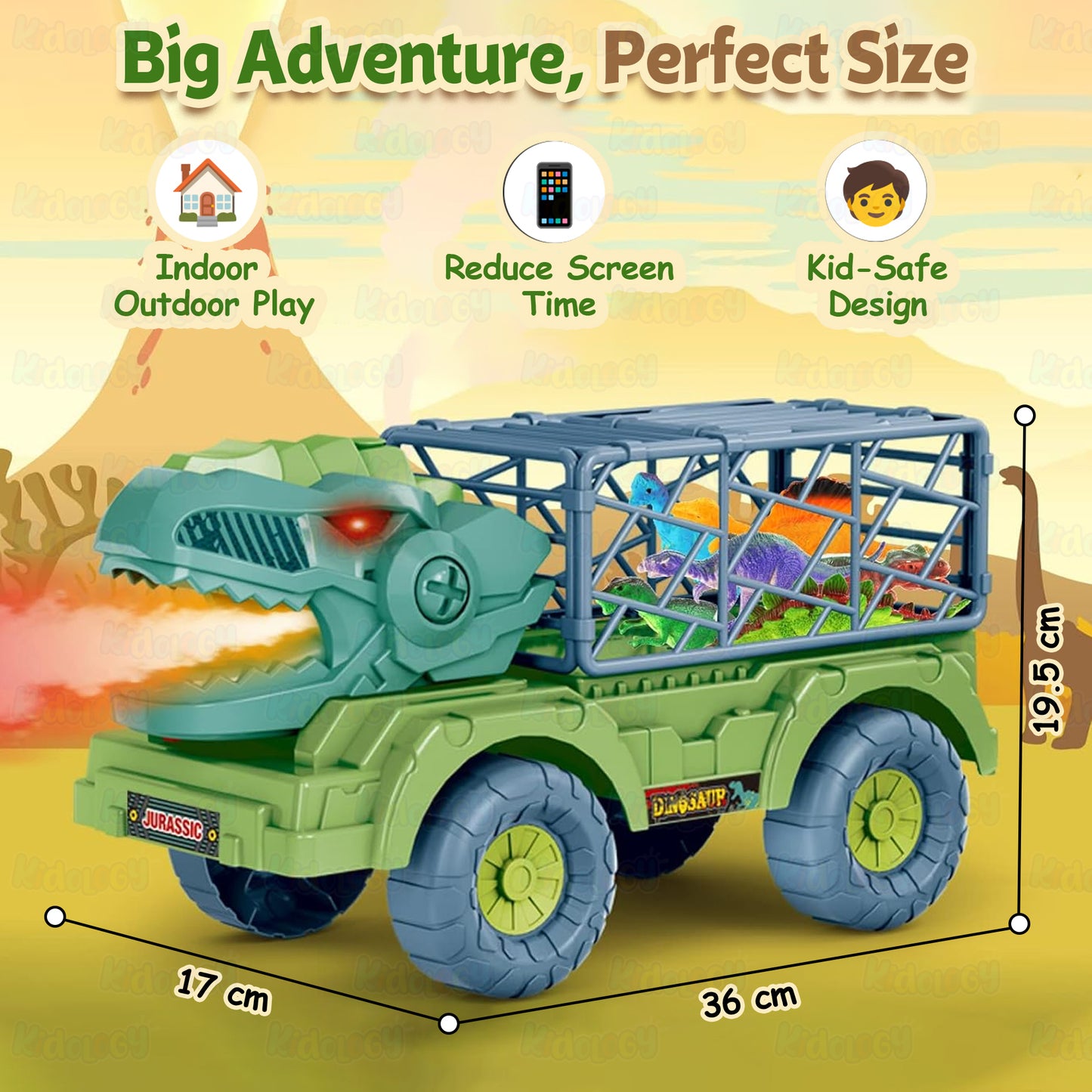 Roaring Dinosaur Transport Truck with Mist Spray & LED Eyes