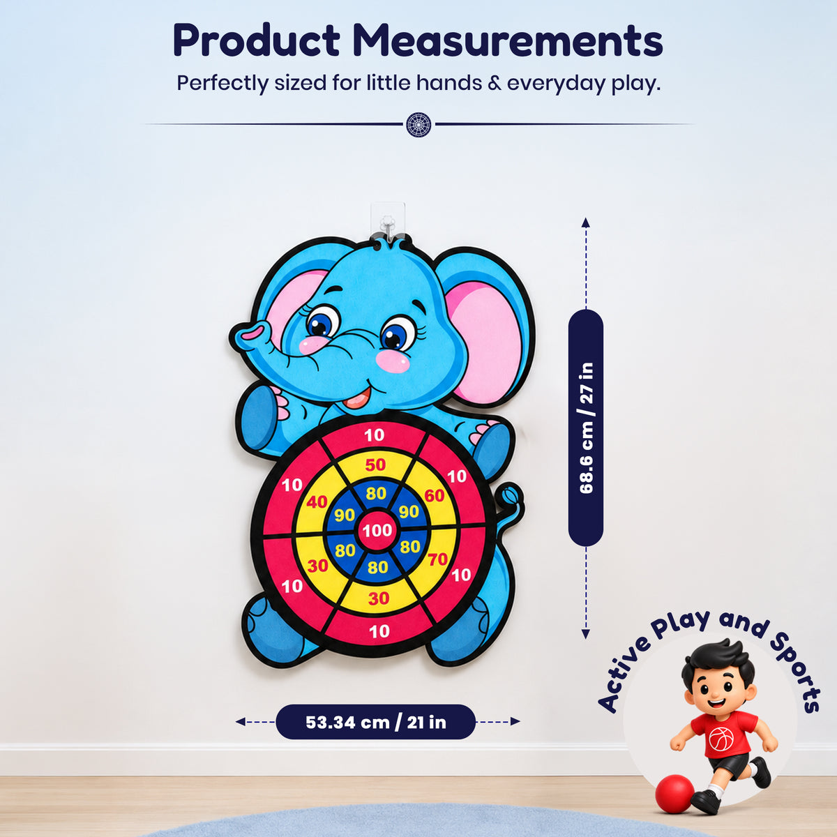 Large Blue Elephant Dart Board by Kidology, view 3