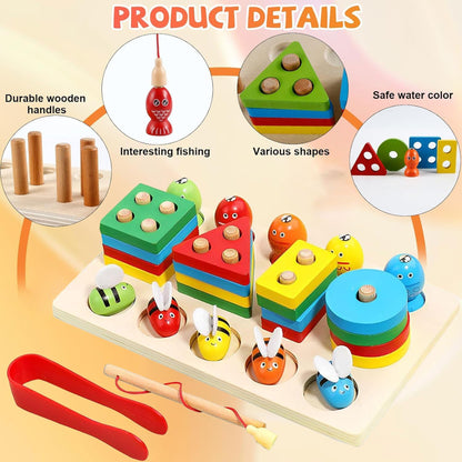 Montessori Wooden Shape Sorting & Fishing Toys