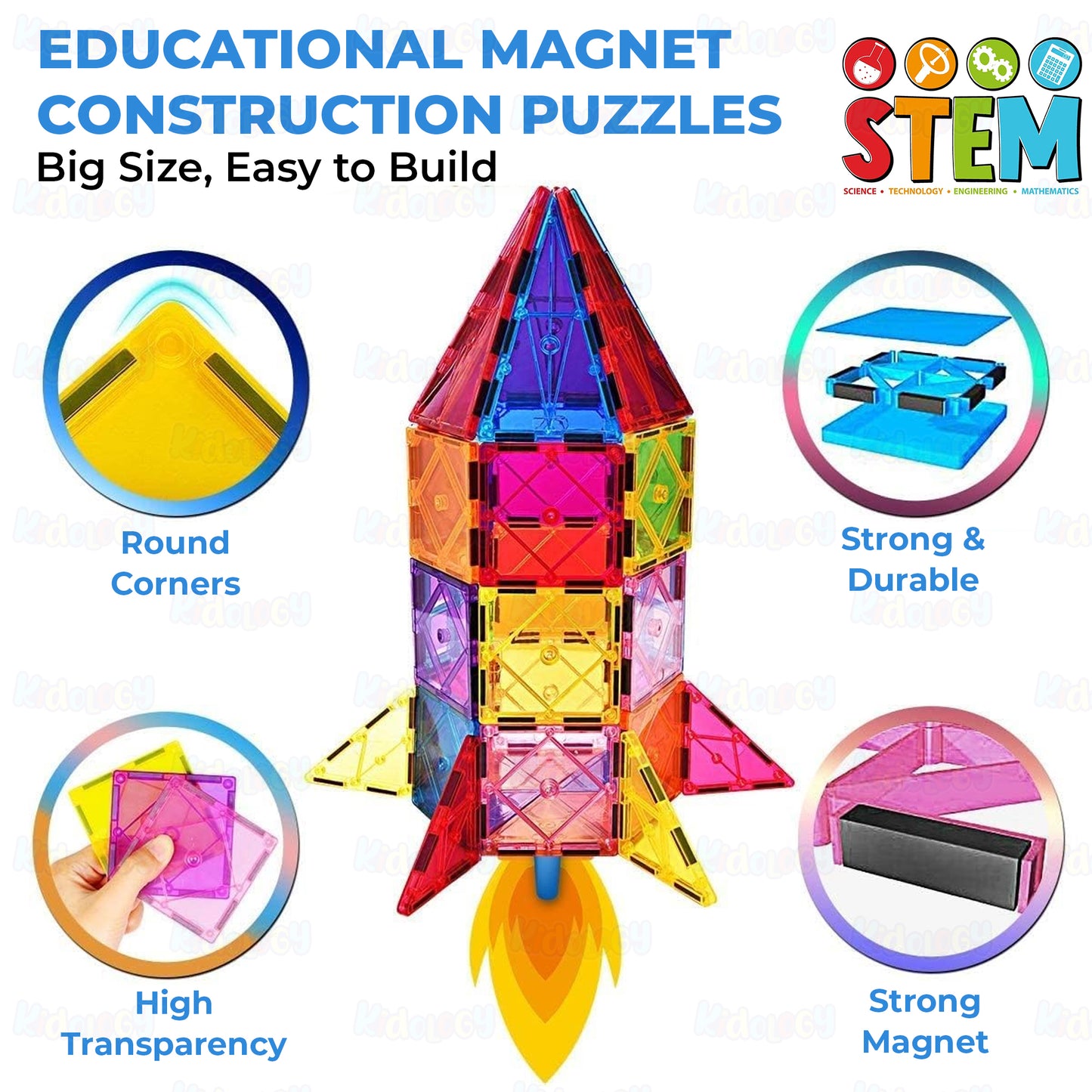 42 PCS Magnetic Tiles Travel Set STEM Building Blocks