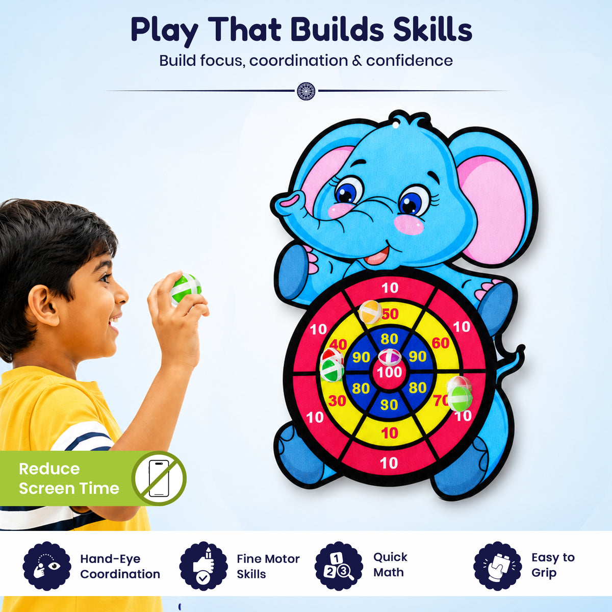 Large Blue Elephant Dart Board by Kidology, view 4