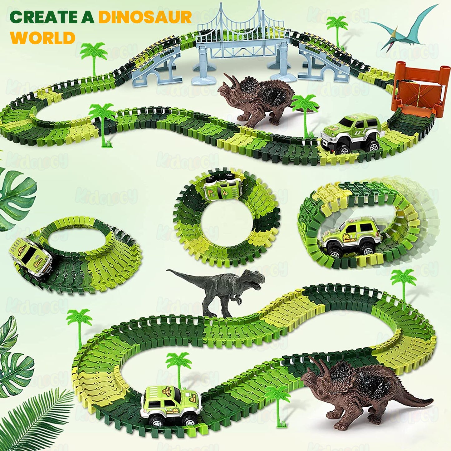 Dinosaur Electric Flexible Rail Track Toy 142 Piece Set
