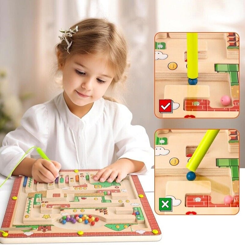 Wooden Magnetic Color and Number Mushroom Maze for Kids