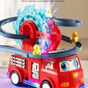 Interactive Fire Truck Toy with Duck Slide and Lights