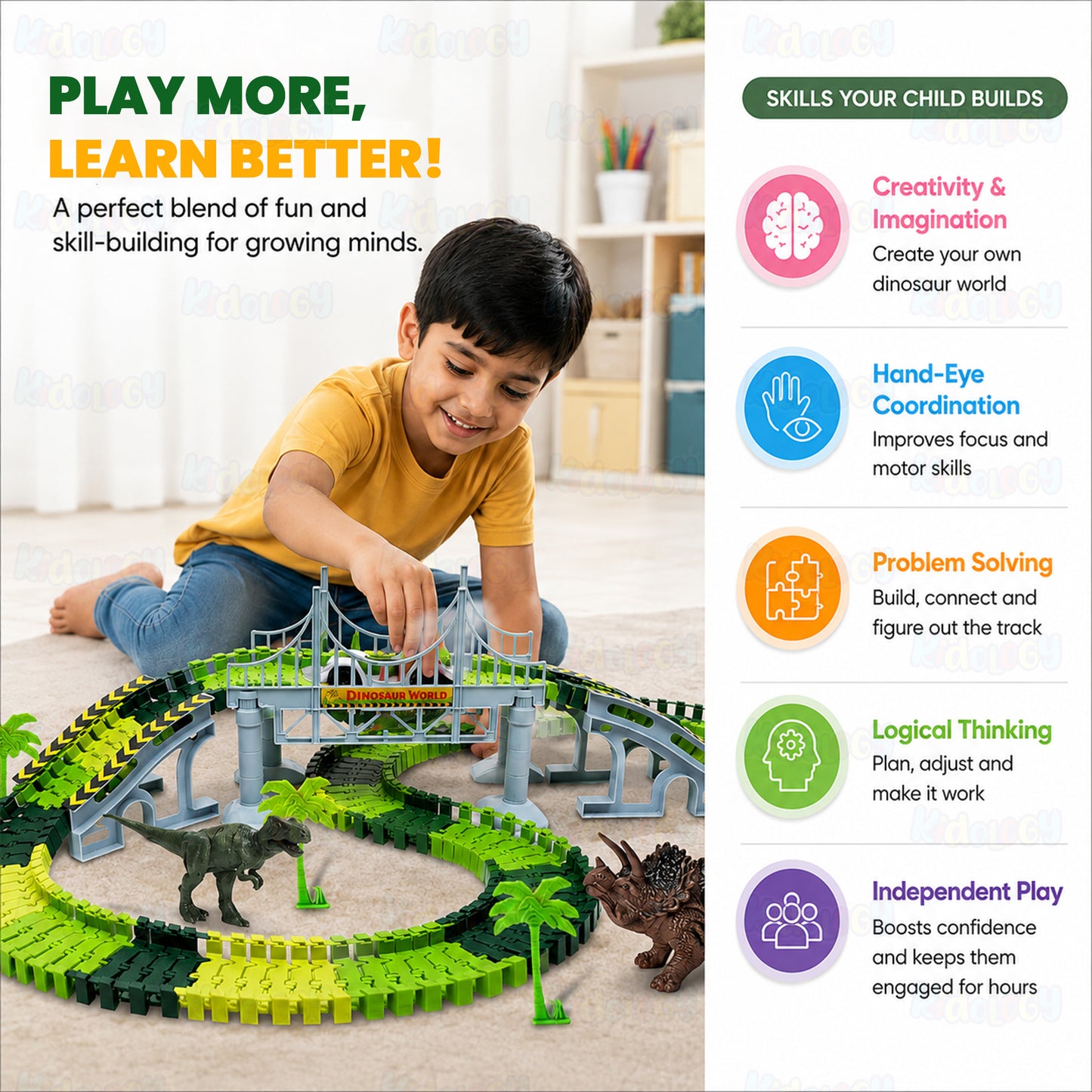 Dinosaur Electric Flexible Rail Track Toy 142 Piece Set