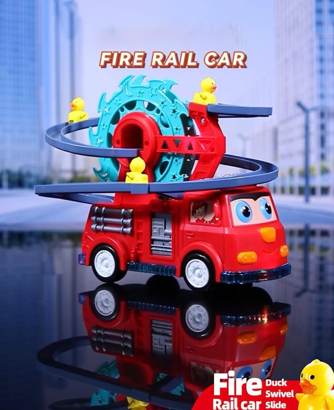 Interactive Fire Truck Toy with Duck Slide and Lights