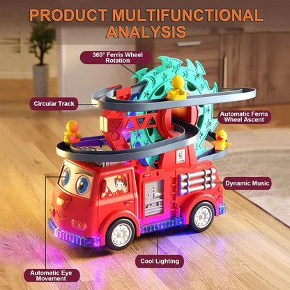 Interactive Fire Truck Toy with Duck Slide and Lights