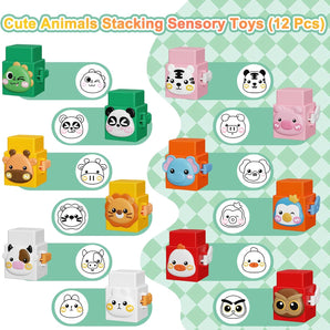 12-Piece Pressable Animal Stacking Blocks