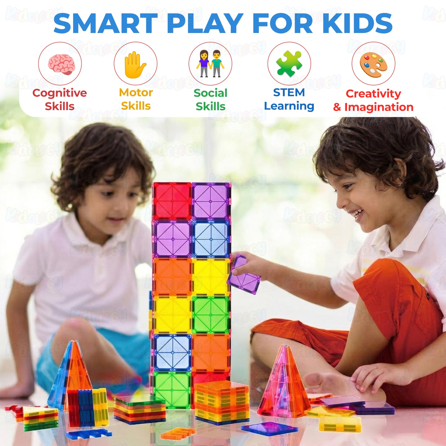 42 PCS Magnetic Tiles Travel Set STEM Building Blocks